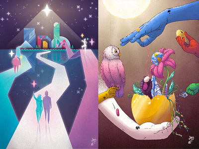 Illustrations for Google For Start-Ups colorful digital art growth hacking illustration psychedelic startup surreal unicorn