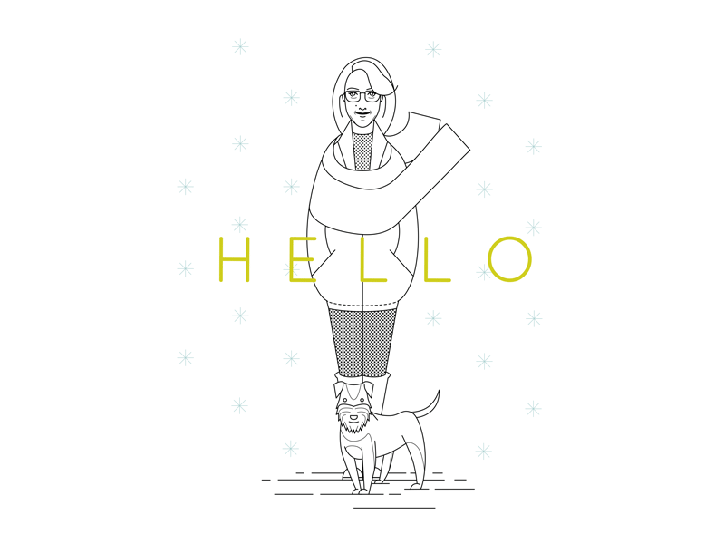 Hello Dribbble! debut dog gif hello lines scarf simple winter