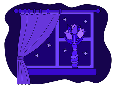 A Quiet Evening evening flower flowers illustration monochrome night vase vector window