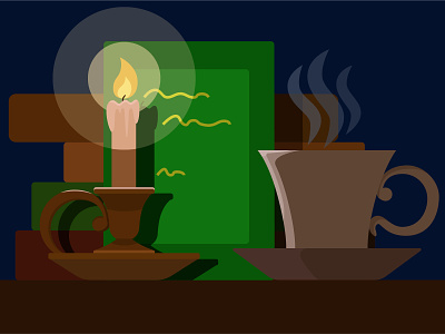For Magical Weekends book books candle coffee fire illustration light tea vector