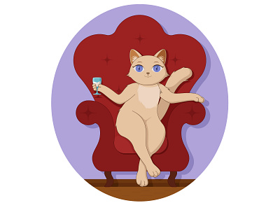 Lady Kitty animal animals armchair cat character characters cute illustration kitty lady milk vector wineglass
