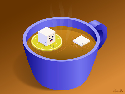 It's Tea Time! character cup cup of tea cute humor illustration isometric lemon sugar tea vector