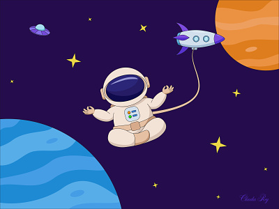 Space Meditation astronaut character cute humor illustration meditation space vector