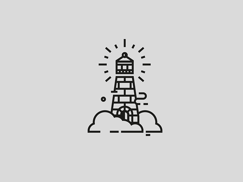 Lighthouse geometry clean logo stroke ink illustration icon cloud sea lighthouse faro tattoo
