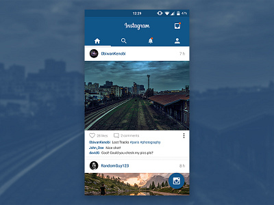 Instagram redesign android app blue instagram material photo social