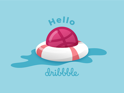 Hello Dirbbble - Life saver ball blue dribbble dribbble invite flat design gradient illustration purple water