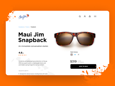 Maui Jim - Product Page app design brand redesign clean ui ecommerce grid layout hawaii maui jim minimalist sunglasses typography ui design ux design web app