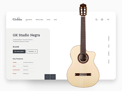 Cordoba - Product Page app design brand redesign clean ui cordoba ecommerce flamenco grid layout guitar landing page minimalist typography ui design ux design web app