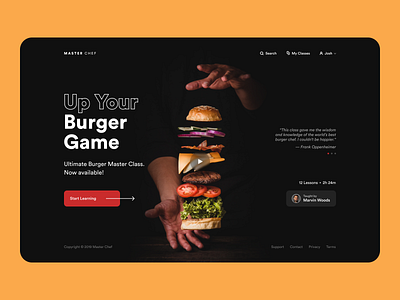 Master Chef app design burger clean ui cooking food grid layout landing page learning platform minimalist online learning typography ui design ux design web app