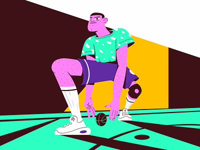 B-Ball Bandit 2021 athlete basketball character court design digital dribbble graphic hoop illustration nba shot sneakers sport