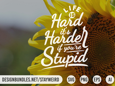 LIFE IS HARD IT'S HARDER IF YOU'RE STUPID FUNNY QUOTE calligraphic calligraphy funny humor inspiration inspirational inspire inspiring joke lettering message motivation motivational positive quote typographic typography wisdom