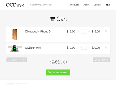OCDesk new website cart view cart clean ecommerce flat ipad mobile ocdock responsive simple store sub navigation