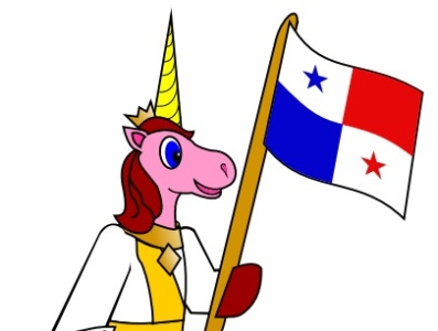 Unicornio Rey Aldo con Bandera de Panamá cuento cuentoinfantil fantasia fantasy flag illustration ilustracion king literacy literatura panama pink story unicorn