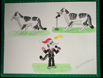 Christmas Singer Cat - Three images. book cat christmas cuentoinfantil design drawing fantasy illustration ilustracion singer watercolor
