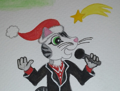 Christmas Singer Cat - Character book cat christmas cuentoinfantil drawing fantasy illustration ilustracion singer watercolor