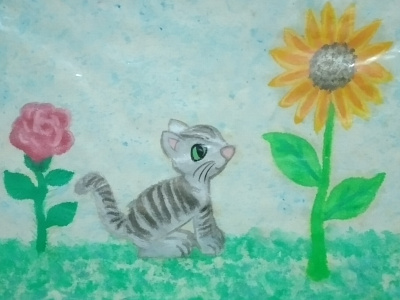 Kitty in the Garden - Watercolor and Gelatos