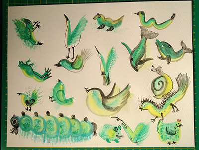 Character Testing for Children's Book - Green animals book cuentoinfantil design fantasy illustration ilustracion watercolor