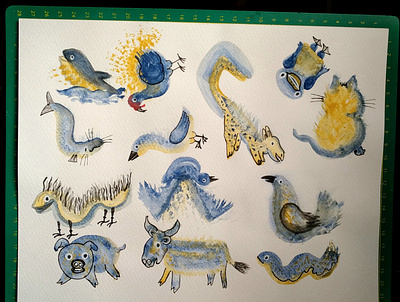 Character testing in blue animals book cuentoinfantil design fantasy illustration ilustracion watercolor