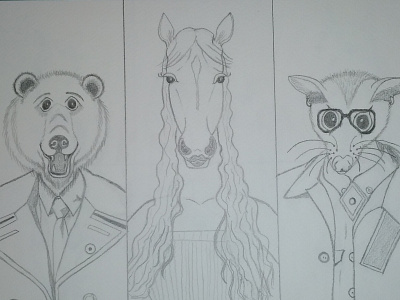 Three Antropomorphic Animals for Children's Books bear book cuentoinfantil design drawing fantasy horse illustration ilustracion mare opossum pencil