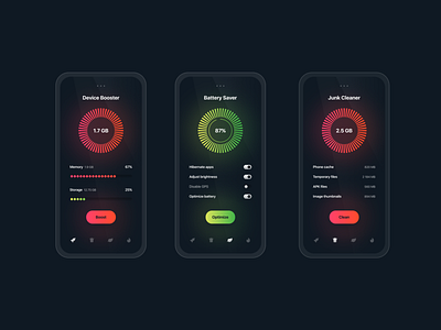 Phone cleaner app app cleaner dark diagram gradient mobile progress uiux