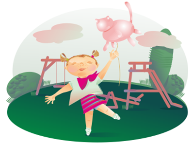 baloon cartoon character girl graphic illustration kid play walk