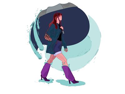 raining character graphic illustration woman