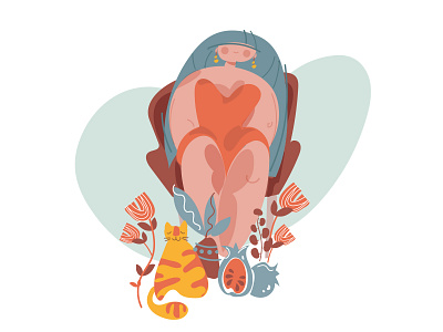 woman & cat character graphic illustration vector woman