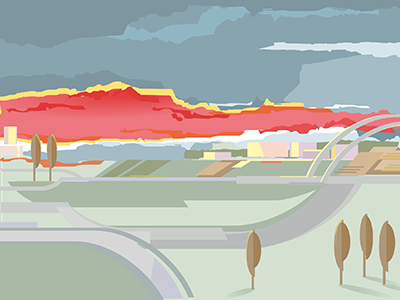 sunset country draw illustration landscape village