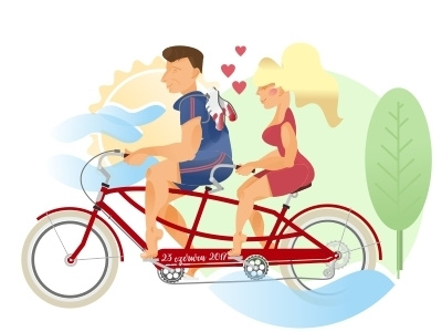 tandem bike character couple graphic illustration