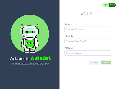 AUTOBOT applicationlaunch automatic login oneclick robo screen signin signup simple switching ui ux