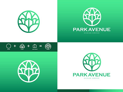 Park Avenue Ocean Grove avenue branding gradient green logo logo design plant real state. park