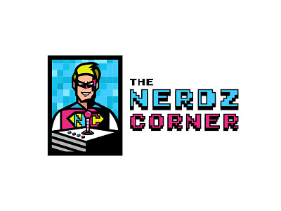 Ther Nerdz Corner arcade blue comic logo logodesign nerd pink pixel retro superhero