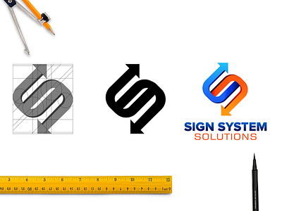 Sign System Solutions blue brand brand and identity branding gradient grid identity illustration logo logo a day logomark orange signage vector