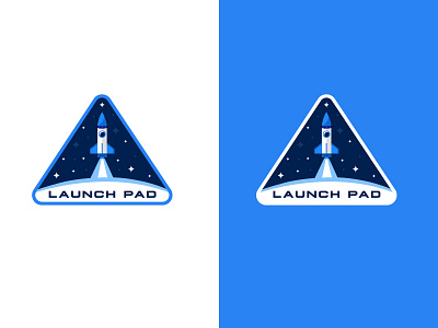 Launch Pad badge logo blue bold branding creative logo design identity illustration launch logo logodesign logos mark modern logo stars vector white