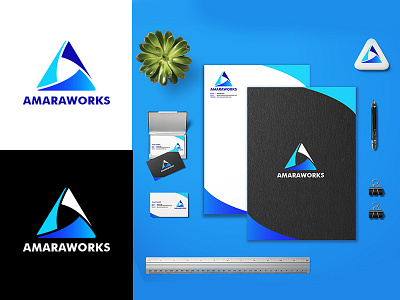 Amaraworks black blue brand branding cloud management customlogo design icon identity logo logo design logodesign modernlogo monogram solution tech triangle vector