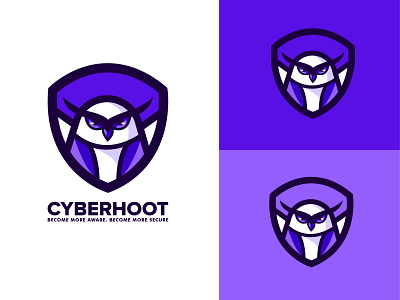 Cyberhoot badge logo badgedesign bold branding design icon identity illustration logo logo design logos mark owl purple security shield vector