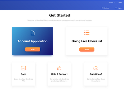 Get Started Page blue box checklist clean console dashboard design drop shadow gradient menu minimalistic onboarding onboarding ui orange shadow ui ux welcome welcome page white