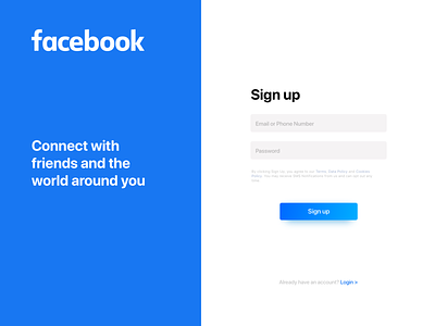 New modern Facebook Sign Up Page blue clean create account design facebook login login page minimalistic password sign in signup signup form signup page signup screen signupform simple design simplistic social media ui ux