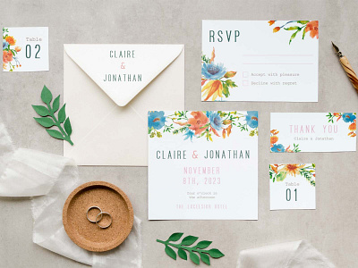 Floral Theme Wedding Invitation design illustration wedding