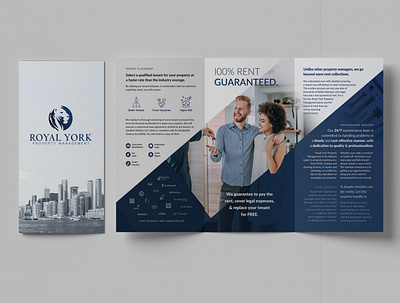 Property Management Trifold Brochure blue brochure city clean corporate flyer handout leaflet navy pamphlet print property management real estate rentals trifold urban