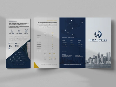 Property Management Trifold Brochure blue brochure city clean corporate flyer handout leaflet navy pamphlet print property management real estate rentals trifold urban