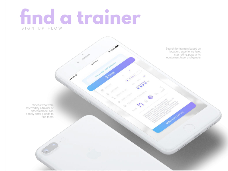 Trainee - Personal Training App app coach deck design exercise gradient iphone mobile pastel personal training pink presentation purple slides startup trainer ui ux white wireframes workout