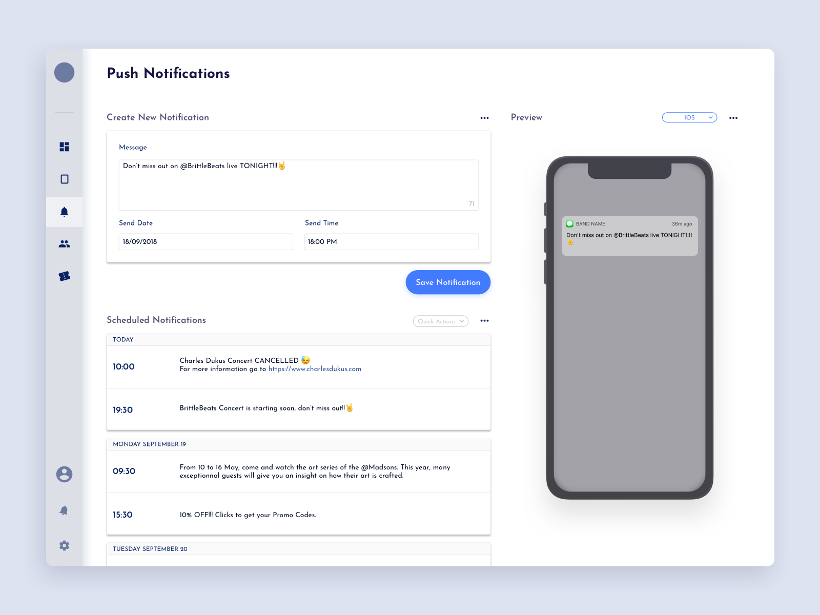 Push notifications dashboard by MayflyApp on Dribbble