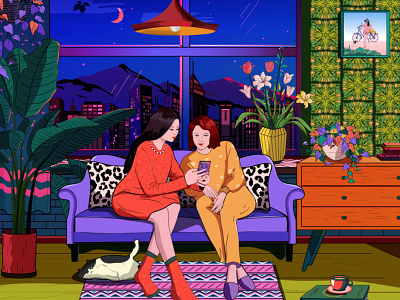City · Life · She—【Chat】 chat digital illustration fashion friend girls holiday home illustration original young