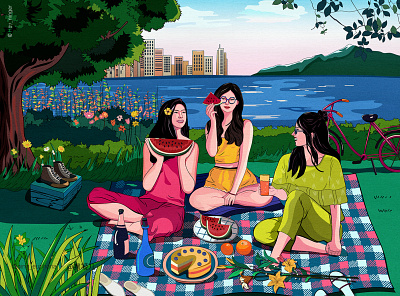 City· Life· She——【picnic】 digital illustration fashion girls holiday illustration original picnic young