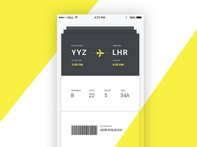 UI design of the ticket on a plane