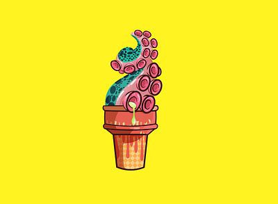 Octopus Ice cream with Yellow background design graphic design logo vector