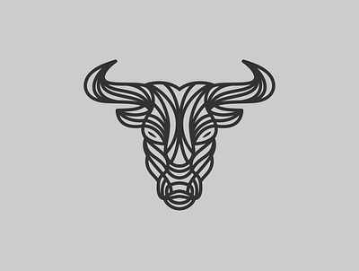 Bull Head Linear Logo bison buffalo bull head linear logo minimalist monoline strength strong