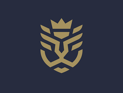 Lion Crown Shield Logo africa agrressive animal crown king lion minimalist monoline secure security shield simple wing