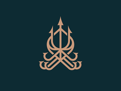 Octopus Trident Logo crown king kraken linear logo minimalist ocean octopus poseidon simple squid tentacle trident